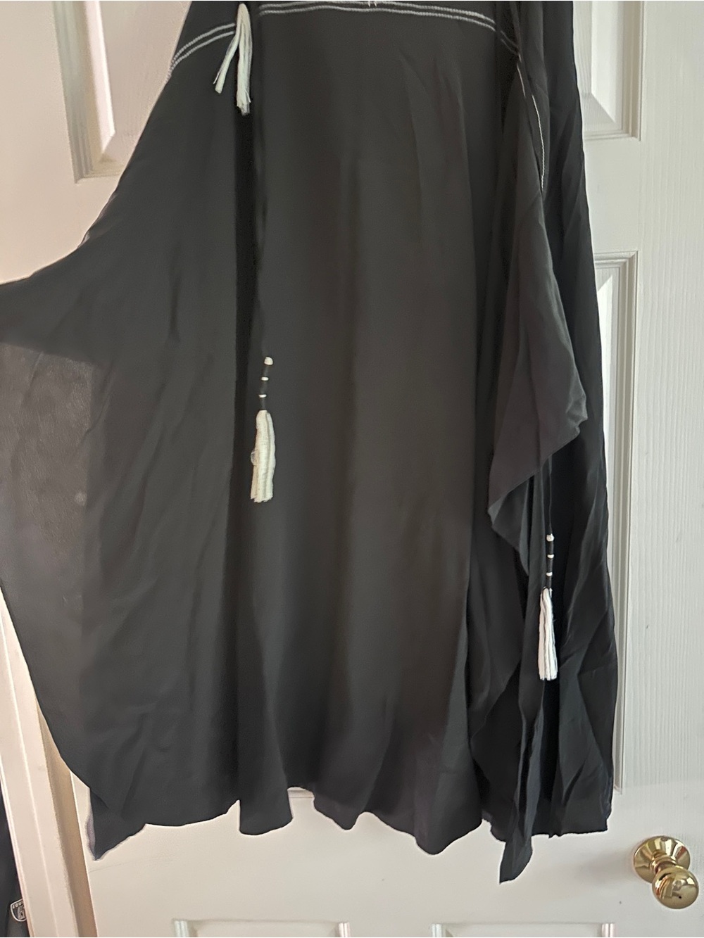 100% Silk Designer Black Asymmetric Midi Skirt W Adjustable Tassels Lined Size M - Picture 3 of 14